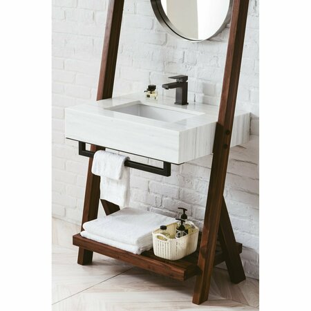 James Martin Vanities Lakeside 30in Single Vanity, Mid-Century Walnut w/ Arctic Fall Solid Surface Top 410-V30-WLT-AF